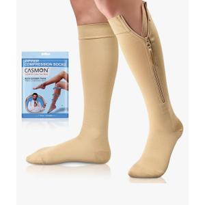 CASMON Zipper Compression Socks for Women & Men, 20-30 mmHg Closed Toe Knee High Support Sock, Medical Zip up Socks for Edema, Varicose Veins, Post-surgery, Swelling, Nurses, Pregnancy (1 Pair)