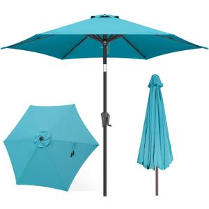 FLAME&SHADE 9ft Patio Umbrella Outdoor - Table Umbrella with Push Button Tilt and Crank, UV Protection, 6 Sturdy Ribs, Market Umbrella for Garden, Deck, Backyard, Lawn, Pool and Beach(Aqua Blue)