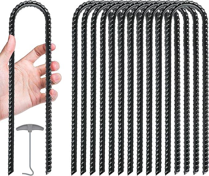 Gtongoko Trampolines Wind Stakes,Heavy Duty U Shaped Rebar Tent Stakes Ground Anchors Galvanized Steel Safety Trampoline Anchors for Camping Tents, Soccer Goals 12 INCH 16 Packs