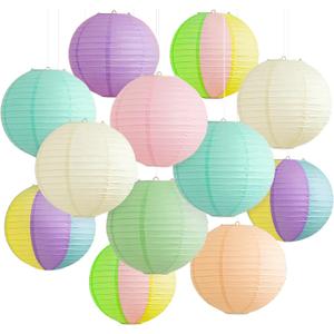 2 x 12 Pcs Pastel Paper Lanterns - 8" Hanging Round Paper Lanterns for Pastel Classroom Decor, Baby Shower Decorations, Birthday, Wedding Spring Party & Office Decor