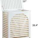 Laundry Hamper with Lid, Bamboo Clothes Laundry Basket with Handles, Removable 2-Section Liner bag, Hampers for Bedroom Aesthetic, Large Storage for Bath Towel, Sheets or Toys, Home (White)