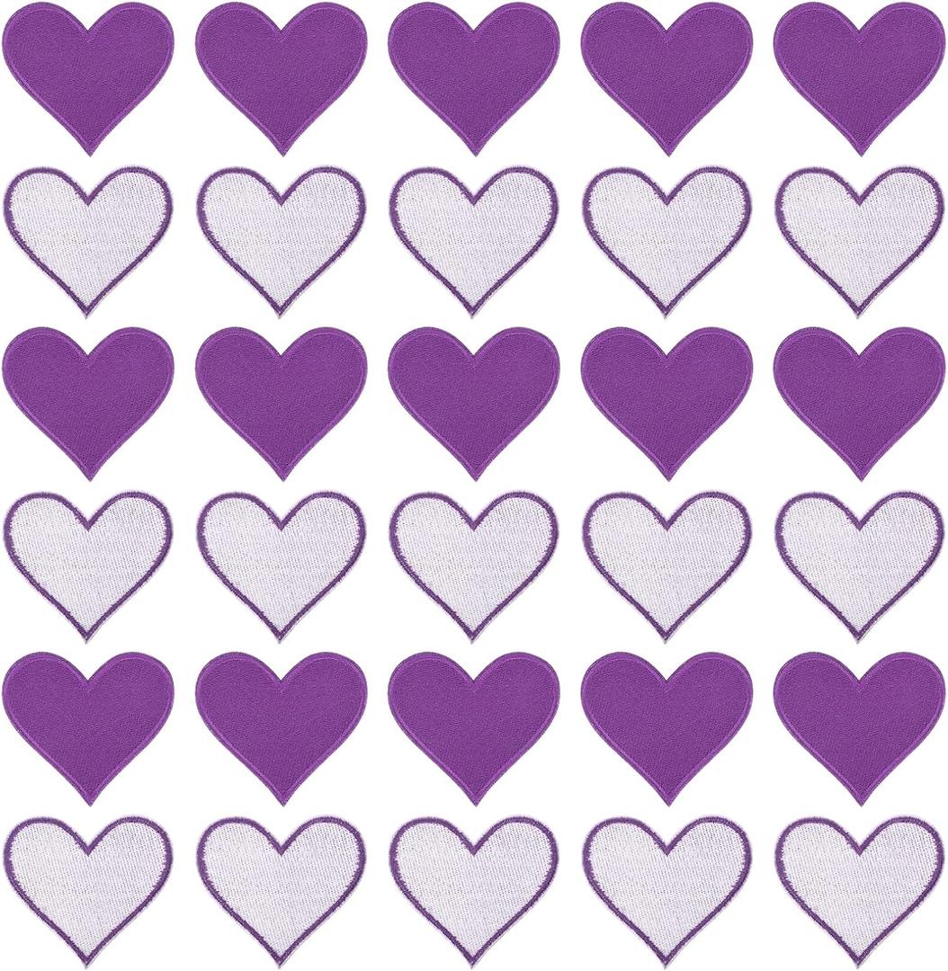MECCANIXITY 60pcs Large Heart Shaped Iron on Patches 2.7x2.8 inch Embroidered Sew Patches Appliques Garment Embellishments for Clothing Repair Backpack, Purple
