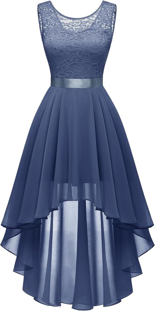 BeryLove Homecoming Cocktail Formal Dresses 2025 Wedding Guest Party Prom Sleeveless Lace High Low Dress (Medium, Grayish Purple)