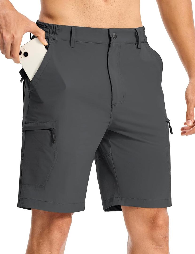 TBMPOY Men's Hiking Cargo Shorts 9" Lightweight Water Resistant Quick Dry Work Shorts 6 Pockets for Travel Camping Tactical (32, Dark Grey)