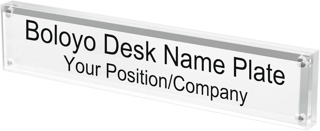 Boloyo Acrylic Desk Name Plate Holder for Office, 2 x 10 Inch 1PC Acrylic Blank Nameplate Block Double Sided Table Name Plate Stand Business Sign Desk Holder
