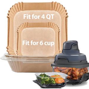 Air Fryer Liners for Ninja Crispi, Disposable 125 + 125 Pcs Ninja Crispi Accessories for Ninja Crispi 4in1 Portable Glass Air Fryer Cooking System, NonStick Ninja Crispi Liners Disposable