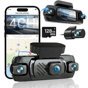 4K 4 Channel Dash Cam Front and Rear with Cabin, 4K+1080P+1080P Dash Camera for Cars, Free 128GB Card Included, Dash Cam with Night Vision, WiFi, GPS, APP Control, Parking Monitor, Loop Recording