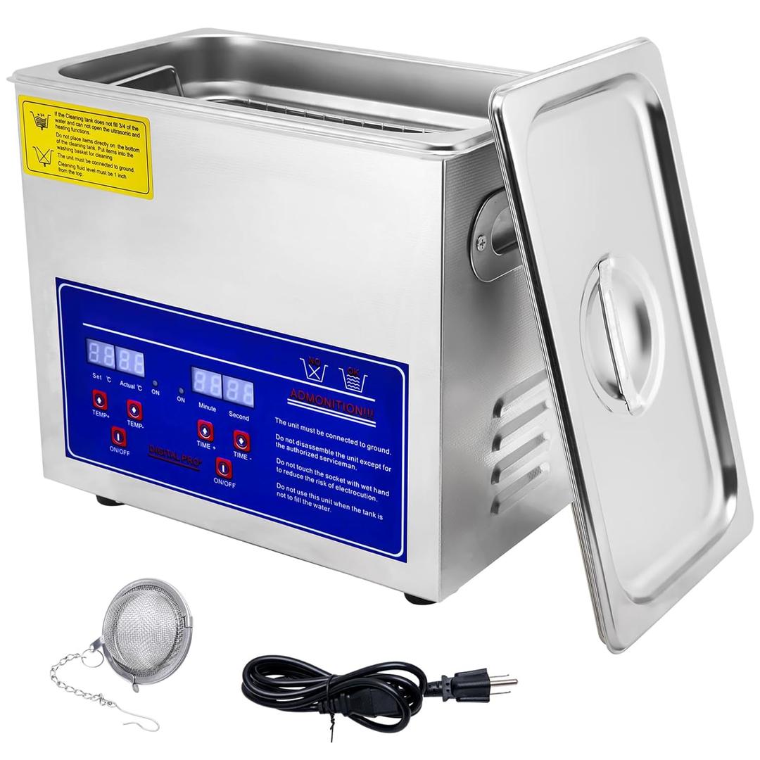 Heated Ultrasonic Parts Cleaner 3L Industrial Ultrasonic Carburetor Cleaner Machine with Digital Timer, Ultrasonic Parts Cleaner Automotive for Coin Dental Watch Cleaning, 110V