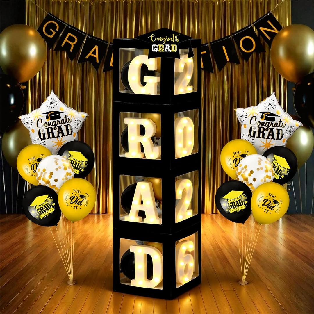 Ceenna Class of 2026 Graduation Decorations "grad" "2026" LED Marquee Letters Light Boxes Congrats Balloons Cap Card for Grad Party Decorations 2026 Home Table Decor, for Any Grades