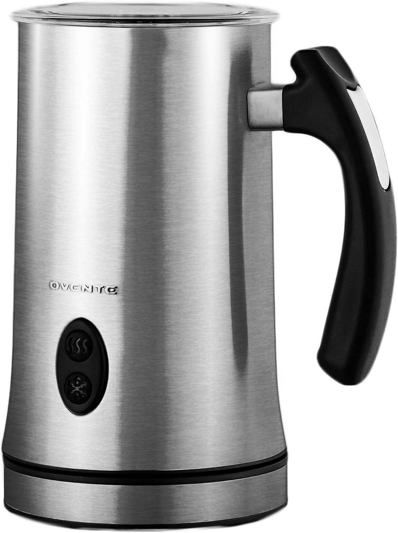 Ovente Electric Double Wall Insulated Milk Frother with 5 Ounce Frothing and 10 Ounce Heating Capacity, Hot or Cold Froth Function, For Hot Latte, Cappuccino, and More, Silver (FR4810BR)