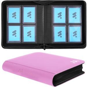 Top Loader Binder, Holds 128 Top Loaders,4 Pocket Top Loader Binders for 3" x 4" Rigid Cards,Card Album Folder for Hard Plastic Top Loaders (Pink-Purple)