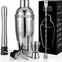 Cocktail Shaker Set, 7-Piece 18/8 Food-Grade Stainless Steel Mixology Bartender Kit - Premium Bar Tools with Muddler, Jigger, Spoon & Pourers - Rust-Proof, Leak-Proof & Dishwasher Safe Gift for Men