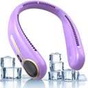 Portable Neck Fan, Personal Wearable Bladeless Fan, 6000mAh USB Rechargeable, 360 Cooling, LED Display, 4-Speeds, Hands Free Fan for Outdoor Indoor, Birthday Gifts for Men Women Dad Mom (Purple), Standard