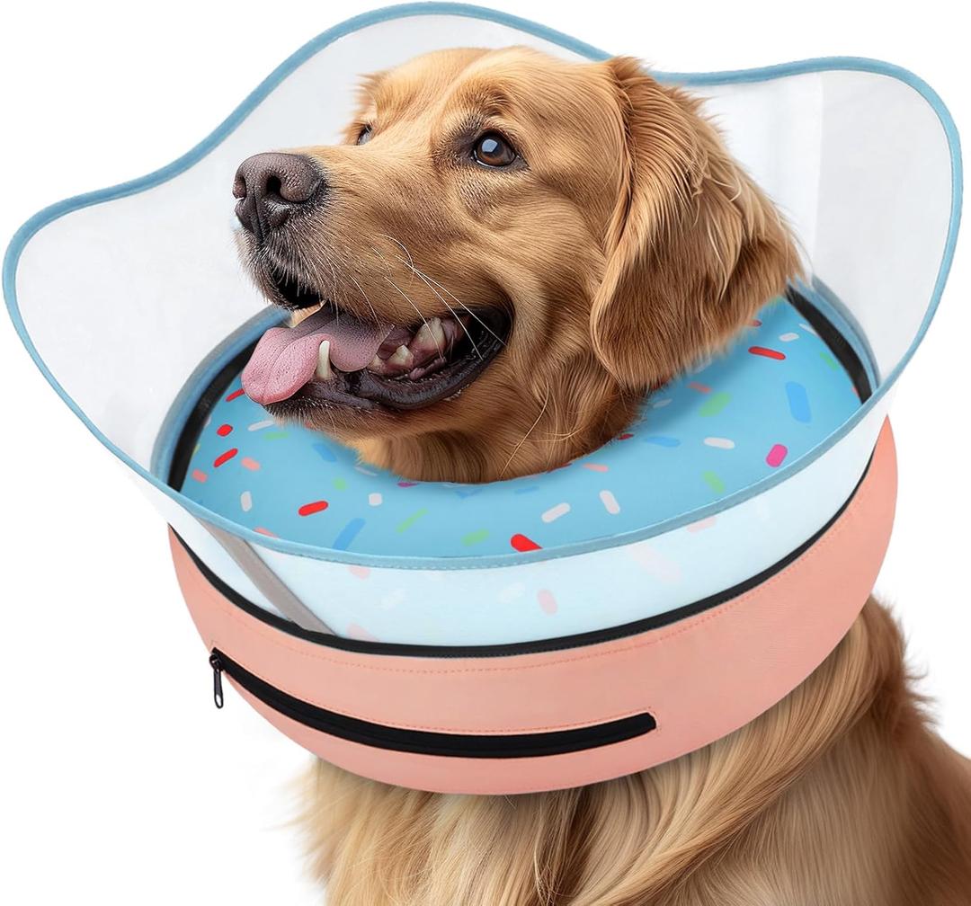 Supet Raised Inflatable Dog Cone Collar to Stop Licking, Soft Dog Cone Alternative After Surgery, Doggie Neck Donut Collar for Small Medium Large Dogs (Donut Light Blue)