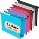 Extra Capacity Plastic Hanging File Folder Letter Size,12 Pack Reinforced Hang Folders with Heavy Duty 2 Inch Expansion, Durable Hanging Organizer Designed for Bulky Files, Assorted Colors