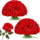 Nubry 50pcs Artificial Silk Roses Bulk,Fake Roses Flower with Stems Realistic Flowers for Wedding Centerpiece Home Party Decor(Red) (Red-50)