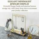 MyGift 14 Inch Brass Metal Jewelry Organizer Stand for Necklaces with 20 Hooks and Ring Tray