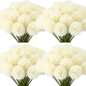 Tigeen 50 Pcs Artificial Flowers Chrysanthemum Ball Fake Flowers Lifelike Artificial Chrysanthemum Ball for DIY Wedding Bouquets Bridal Shower Table Centerpieces Home Kitchen Garden (White)