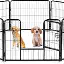 Sweetcrispy Dog Playpen Indoor - Pet Fence Puppy 8 Panel 24 Height Heavy Duty Crates with Doors Metal Dog Pen for Camping, RV, Outdoor (Black)