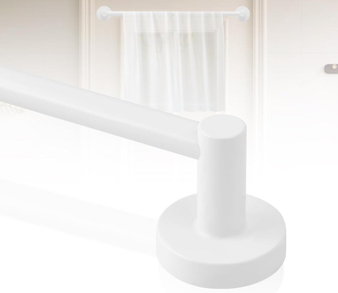 White Magnetic Curtain Rod for Door:Magnet Curtain Rods for Classroom Whiteboard,Small Adjustable Magnetic Towel Bar,Tool-Free French Magnet Rod with Leather Protective Cover No Drilling,16-28"