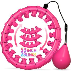 Weighted Hula Infinity Fitness Hoop for Adult Weight Loss, 2 in 1 Smart Fitness Workout Hula Circle Hoops with 28 Links(53 Inch), Exercise Fit Hoop Suitable for Women and Beginners