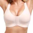 Front Closure Bra Wireless for Women, Supportive Everyday Comfort Bras, Wide Band & Adjustable Straps, Snug Fit for Large Bust, Post Surgery & Daily Use Nude 3XL (XXXL)