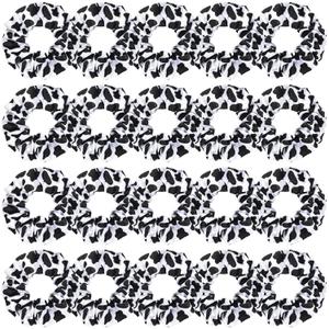 WILLBOND 20 Pieces Cow Print Scrunchies Women Elastic Silk Satin Scrunchies Cow Hair Ties Hairband Ponytail Holder for Player Team Party Hair Gift Accessories(Black)