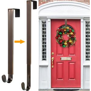Wreath Hanger,Adjustable Length 14.9-25 Inch Metal Door Hanger,Wreath Hanger for Front Door 20 lbs Larger Christmas Wreaths Decorations Hook (Brown)