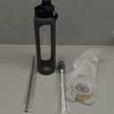 32 oz Glass Water Bottles - 1 Liter Motivational Tumbler Water Bottle Time Marker - Borosilicate Glass Water Bottle With Silicone Sleeve and 2 Lids, Handle Spout & Bamboo Straw Lid (Charcoal Grey)