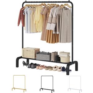 JIUYOTREE Metal Clothing Rack, 43.3 Inches Garment Rack with Bottom Shelf for Hanging Clothes, Coats, Skirts, Shirts, Sweaters, Black