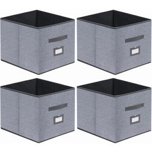 Onlyeasy Extra Large Cloth Storage Bins Foldable Cube Storage Bin 4 Pack - Fabric Cube Organizers Container Drawers with Dual Handles for Shelves, 13" W x 15" D x 13" H, Linen-Like Grey, 7MXDBXL04PLP