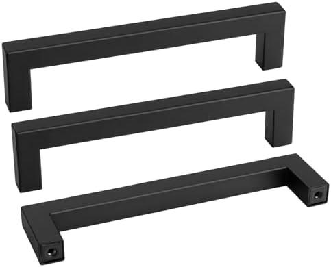 goldenwarm 22 Pack 6-1/4INCH Black Square Bar Cabinet Pull Drawer Handle Stainless Steel Modern Hardware for Kitchen and Bathroom Cabinets Cupboard,Center to Center 160mm Kitchen Cupboard Handles