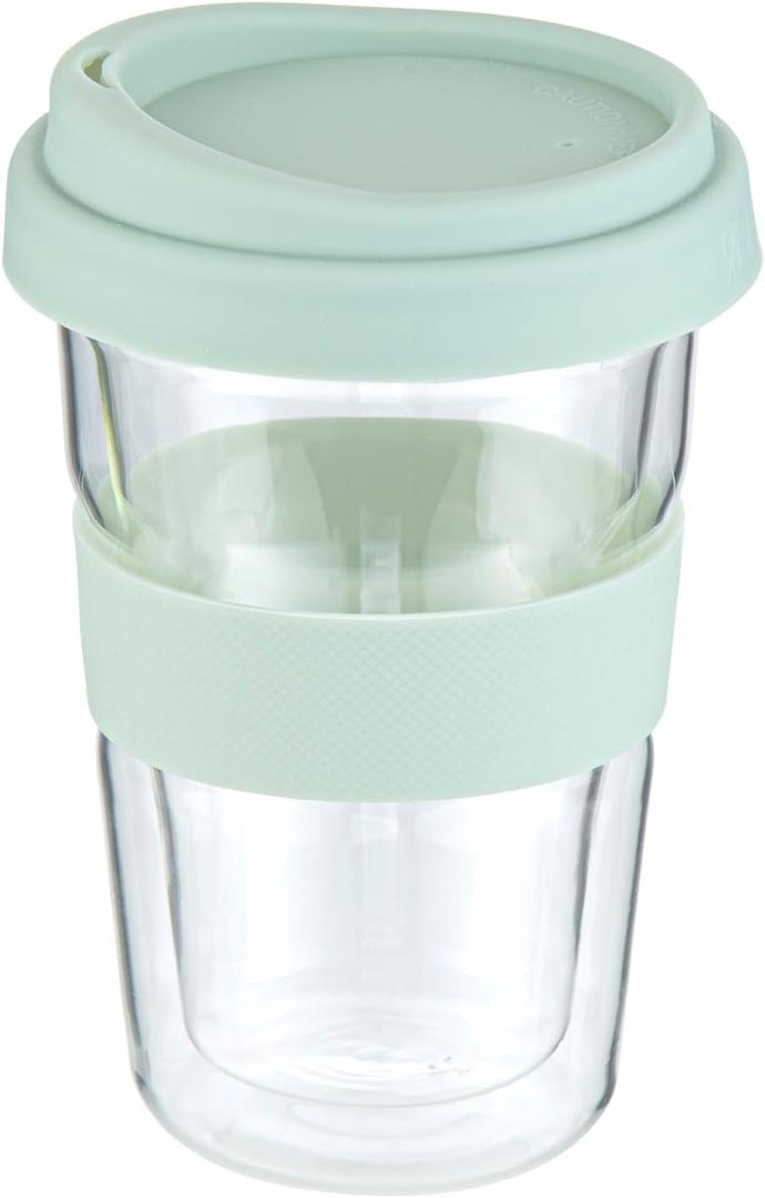 Restaurantware - Forma Professional 13.5 Ounce Insulated Travel Mugs, 10 Double Wall Coffee Mugs - Includes Lids And Sleeves, Reusable, Clear Borosilicate Glass Tumblers, Dishwashable, Microwavable