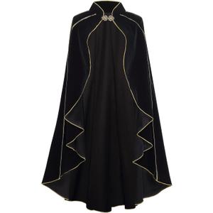 Colorful House Medieval Cloak for Women Rolled Up Cape Halloween Cosplay Costumes (43", Curled Edge Black)