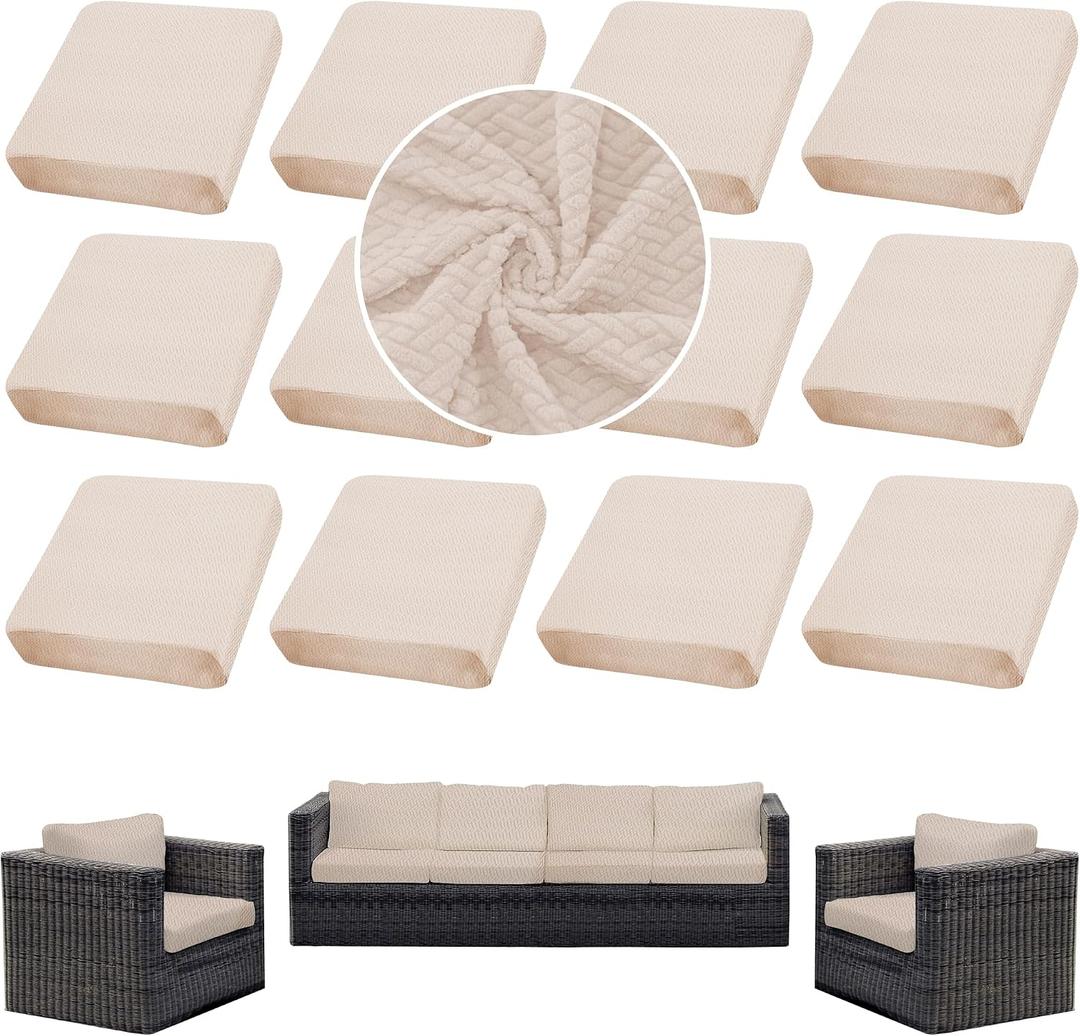Outdoor Cushion Covers Set,12PCS Patio Furniture Couch Seat Slipcovers, Replacement for Sofa Sectional Chair(CoverOnly)