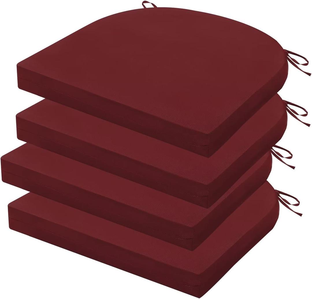 Outdoor Chair Cushions Set of 4, 17 x 16 Inch Patio Chair Cushions for Outdoor Furniture, Water Resistant, Non-Slip Ties(Dark Red), 17x16x2|4 Pack