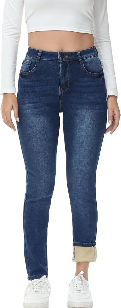 GUNLIRE Women's Fleeced Lined Jeans Winter Skinny Fit High Waisted Thicken Stretch Thermal Warm Pants (6, 3095)