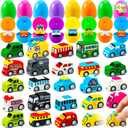 JOYIN 24 Pcs Prefilled Easter Eggs with Toys, Plastic Eggs with Colorful Cars, Basket Stuffers, Party Favors for Kids, Easter Game, Classroom Prize Supplies