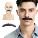 Mens Fake Mustache 100% Human Hair Hand Knoted Costume Party Funny Cosplay Tin Pencil Realistic Beard, (Black)