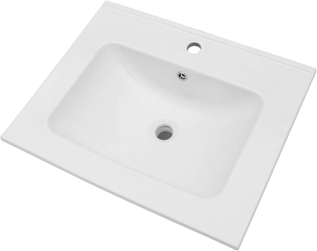 Lordear White Bathroom Sink One Hole Drop In 24 X 20 Inch One Holes Porcelain Ceramic Bathroom Vanity Top Sink Basin 24" Drop in Bathroom Sink