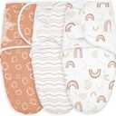 GLLQUEN BABY Swaddles for Newborn - 3 Pack Swaddle 0-3 Months, for Newborn Baby Boys and Girls, Soft Swaddle Blanket Wrap, Easy Change, Rainbow & Wave