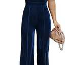 BLENCOT Sleeveless Velvet Jumpsuits For Women V Neck Spaghetti Straps Wide Leg Long Pants Dressy Rompers Winter Overalls Large