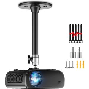 Mini Ceiling Projector Mount Bracket- Adjustable Tilt&Swivel Hanging Projector Holder Wall Mount Hanger Rack Stand for Mini Projector with 2 Free Adapters, and Cable Ties, Black