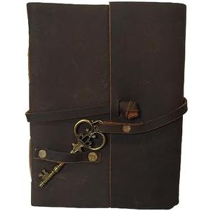 Madosh, Vintage Leather Wrap Journal with Brass Key – Handmade Unlined Writing Notebook & Sketchbook | 7x5 Antique Brown Diary for Men & Women