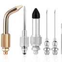 lasuroa 7pcs Grease Gun Accessory Kit, Comprise 2 Grease Nozzle, 1 Needle Tip Dispenser, Rubber Joint Fitting, Straight Nozzle, Elbow Adapter Slotted Coupler Attachments Accessories, for Small Spaces