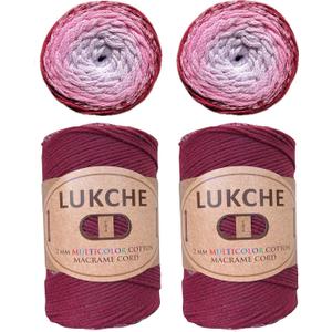 Lukche 2mm Multicolor Cotton Macrame Cord 2x246 Yards (2x225 Mt) Premium Cotton Rope, Rainbow Yarn Crochet Macrame Bag Craft for Wall Hangers, Bags, Bottom Plates, Carpets (8011, 2 Skein)