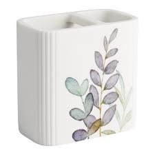 Botanical Toothbrush Holder - blue/green on white