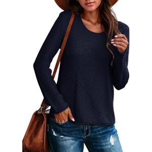 Ebifin Women's Crew Neck Pullover Sweater Solid Color Casual Warm Lightweight Knit Sweaters (X-Large, 1-navy Blue)