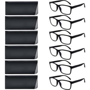 6Pack Reading Glasses Men,Spring Hinge Blue Light Blocking Readers,Anti Eyestrain Computer Magnifying Eyeglasses +2.0