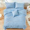 Menghomeus Blue/Silver Comforter Set Twin/Twin XL Size Metallic Print Glitter Bed Comforter Cute Shinny Bedding Sets for Teen Girls Kids, 3 Piece (1 Pillowcase, 1 Decorative Pillow Sham)